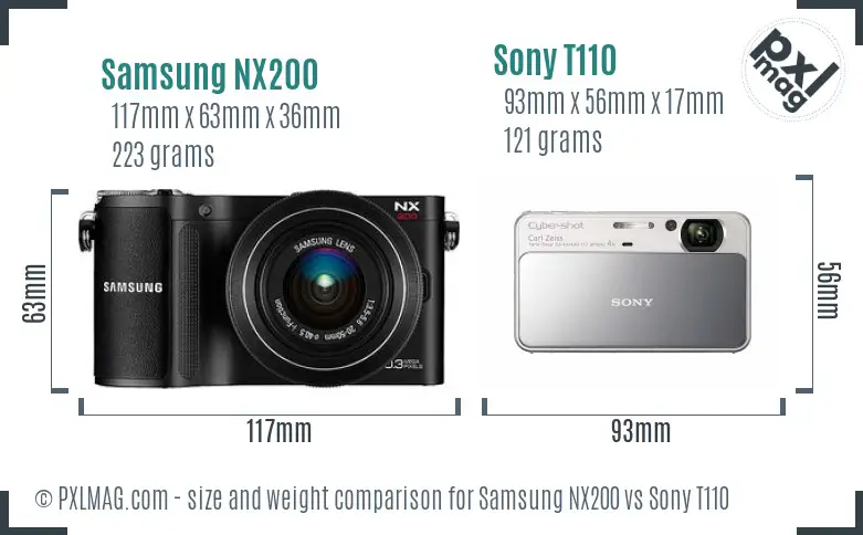 Samsung NX200 vs Sony T110 size comparison