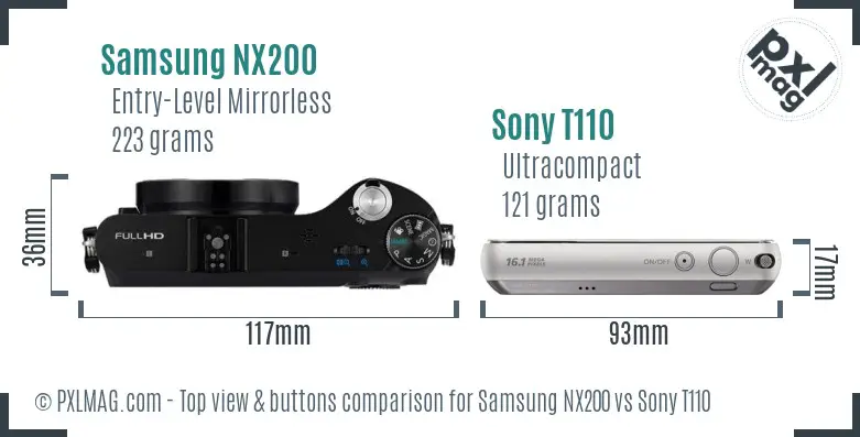 Samsung NX200 vs Sony T110 top view buttons comparison