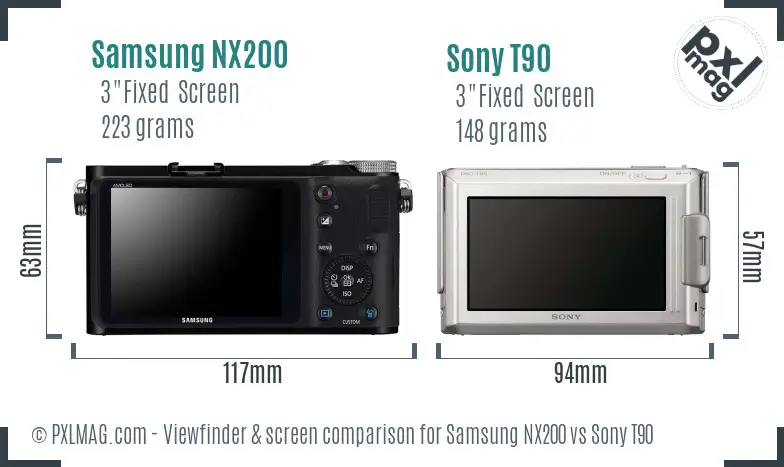Samsung NX200 vs Sony T90 Screen and Viewfinder comparison