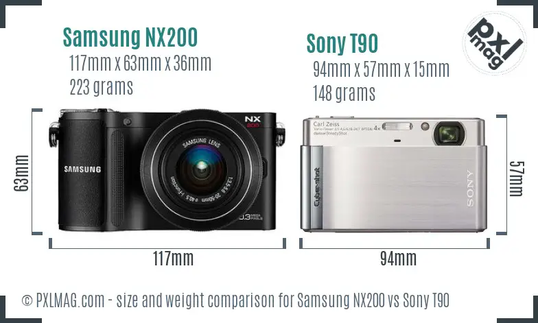 Samsung NX200 vs Sony T90 size comparison