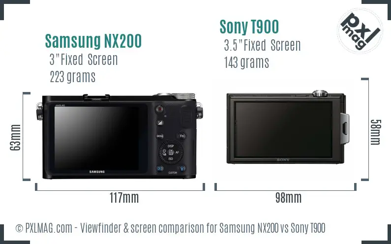 Samsung NX200 vs Sony T900 Screen and Viewfinder comparison