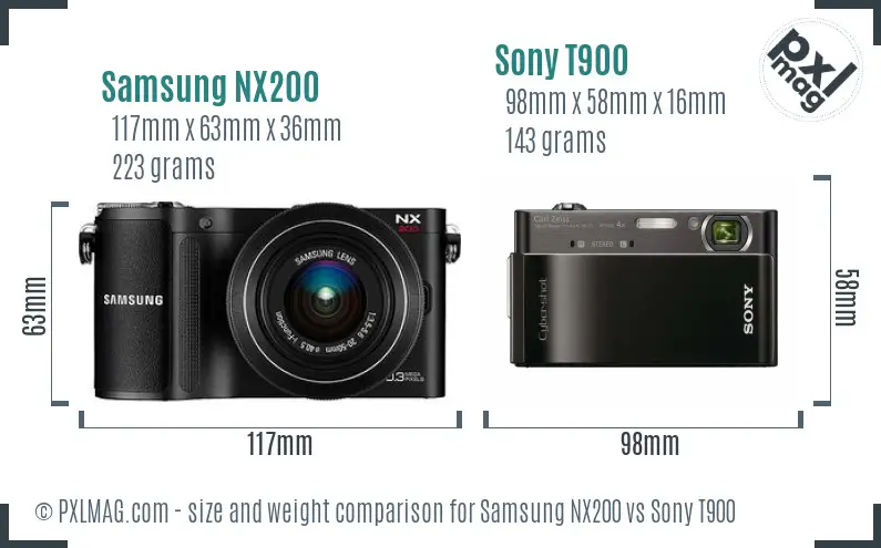 Samsung NX200 vs Sony T900 size comparison