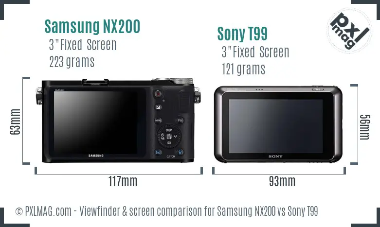Samsung NX200 vs Sony T99 Screen and Viewfinder comparison