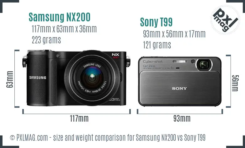 Samsung NX200 vs Sony T99 size comparison