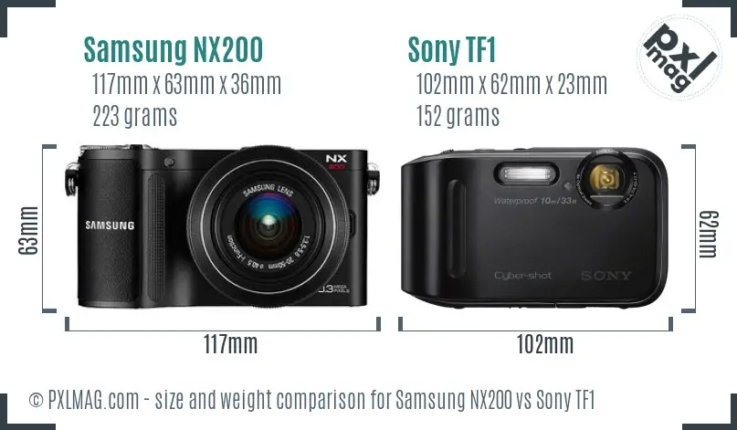 Samsung NX200 vs Sony TF1 size comparison
