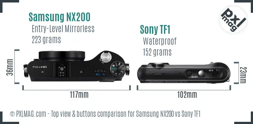 Samsung NX200 vs Sony TF1 top view buttons comparison