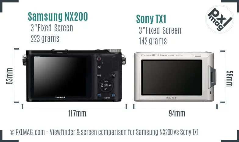 Samsung NX200 vs Sony TX1 Screen and Viewfinder comparison