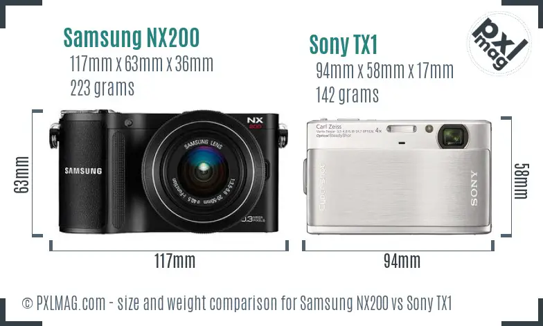 Samsung NX200 vs Sony TX1 size comparison