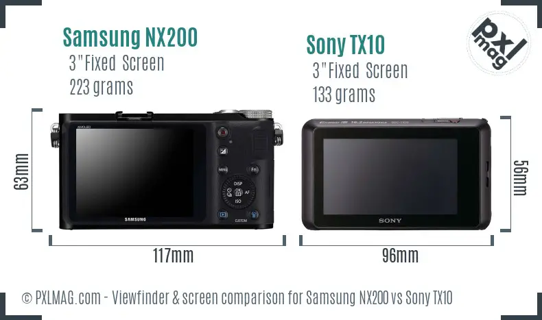 Samsung NX200 vs Sony TX10 Screen and Viewfinder comparison