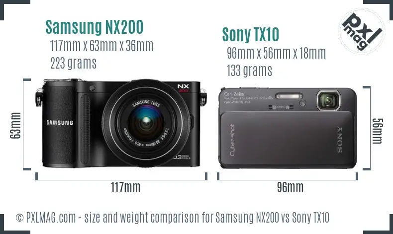 Samsung NX200 vs Sony TX10 size comparison