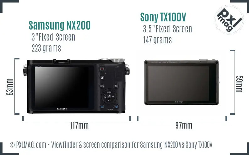 Samsung NX200 vs Sony TX100V Screen and Viewfinder comparison