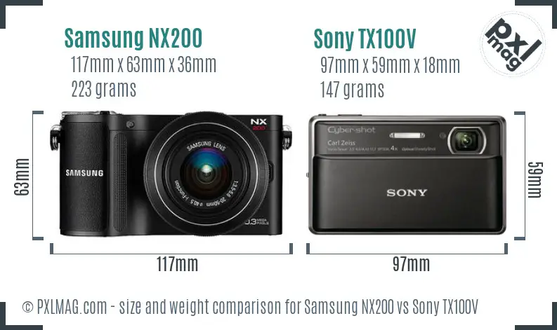 Samsung NX200 vs Sony TX100V size comparison