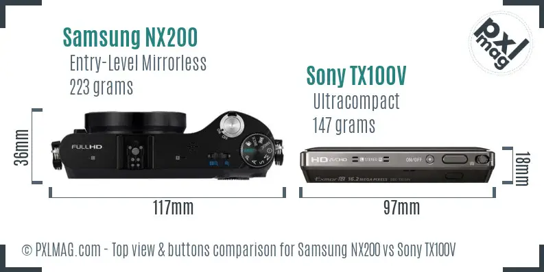 Samsung NX200 vs Sony TX100V top view buttons comparison