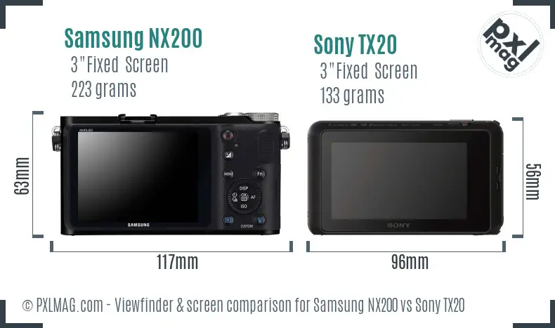 Samsung NX200 vs Sony TX20 Screen and Viewfinder comparison