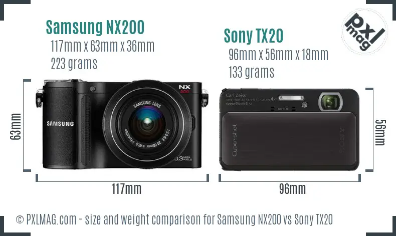 Samsung NX200 vs Sony TX20 size comparison