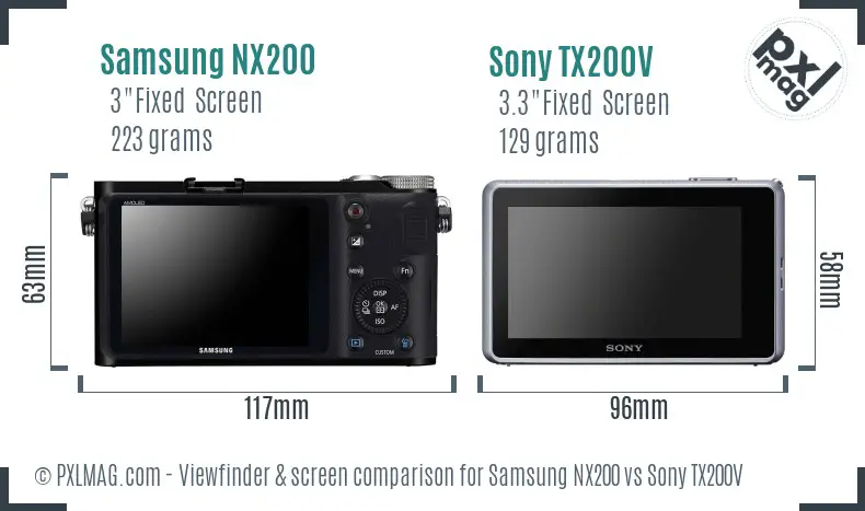 Samsung NX200 vs Sony TX200V Screen and Viewfinder comparison