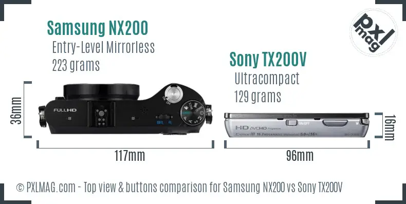 Samsung NX200 vs Sony TX200V top view buttons comparison