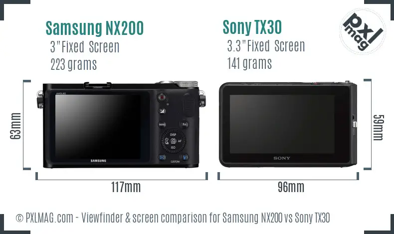 Samsung NX200 vs Sony TX30 Screen and Viewfinder comparison
