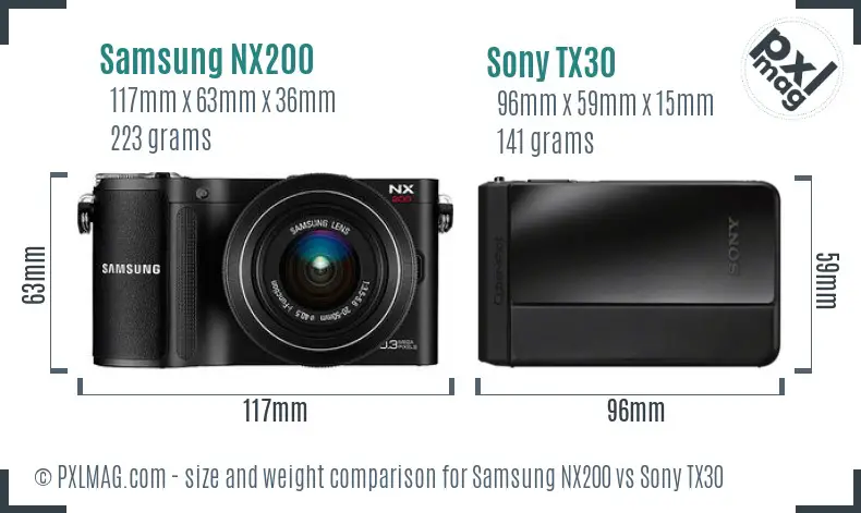 Samsung NX200 vs Sony TX30 size comparison