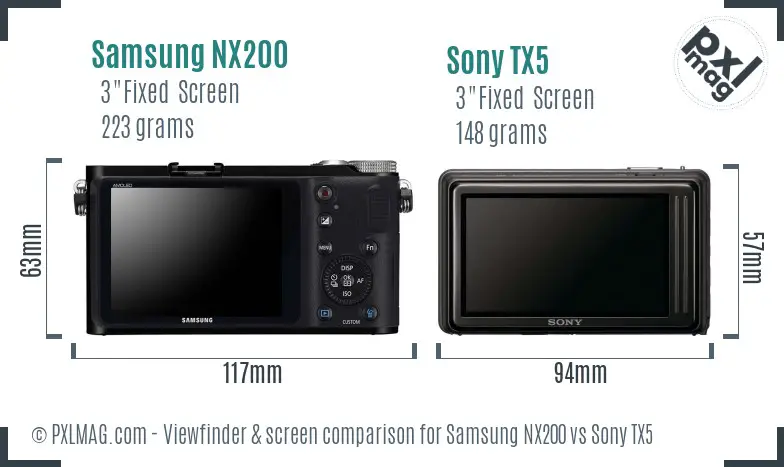 Samsung NX200 vs Sony TX5 Screen and Viewfinder comparison