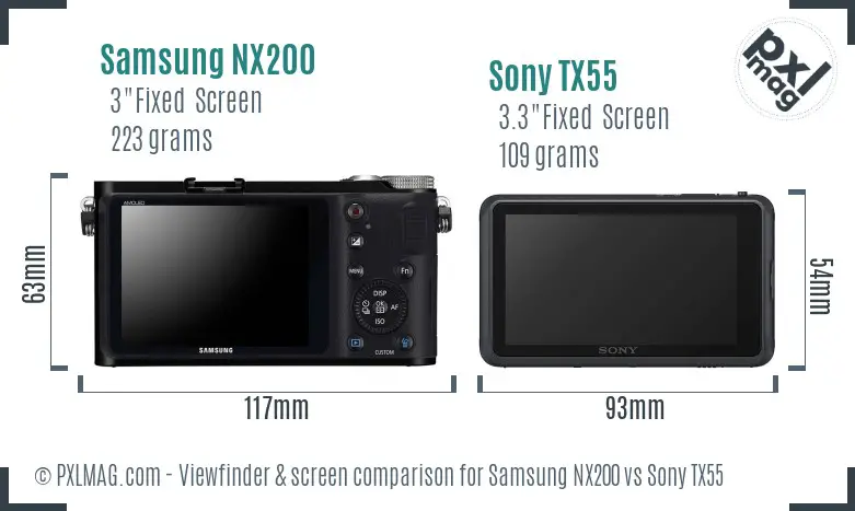 Samsung NX200 vs Sony TX55 Screen and Viewfinder comparison