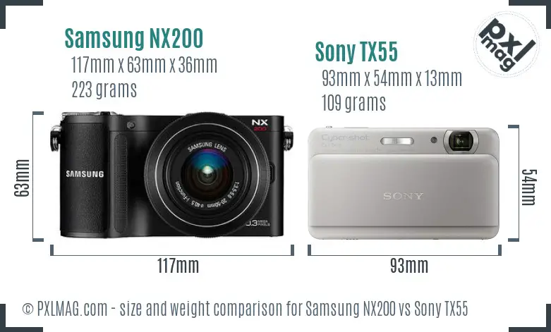 Samsung NX200 vs Sony TX55 size comparison