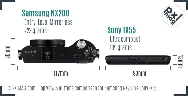 Samsung NX200 vs Sony TX55 top view buttons comparison