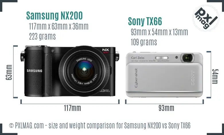 Samsung NX200 vs Sony TX66 size comparison