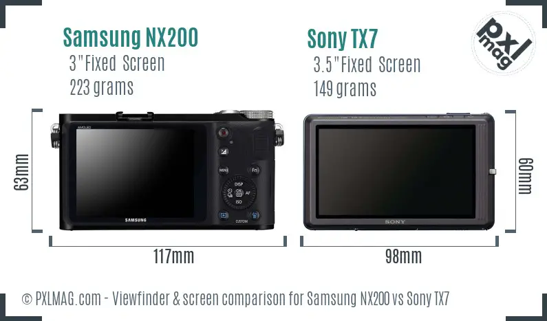 Samsung NX200 vs Sony TX7 Screen and Viewfinder comparison
