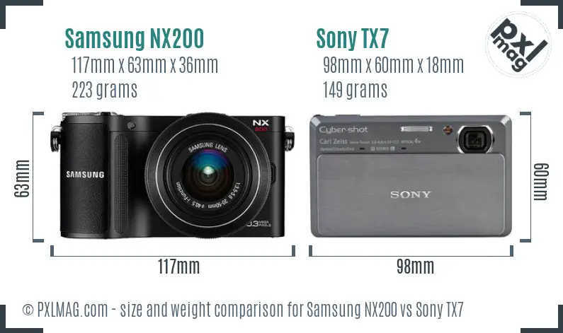 Samsung NX200 vs Sony TX7 size comparison