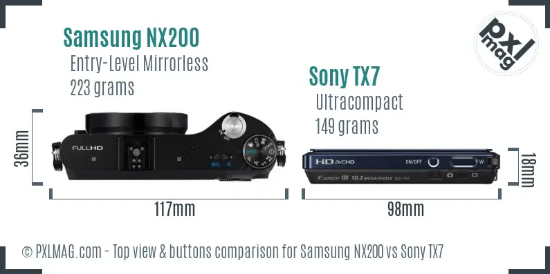 Samsung NX200 vs Sony TX7 top view buttons comparison