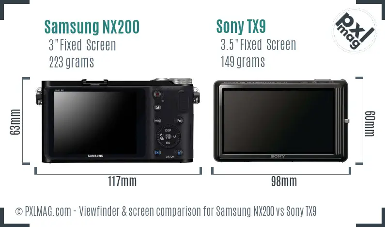 Samsung NX200 vs Sony TX9 Screen and Viewfinder comparison