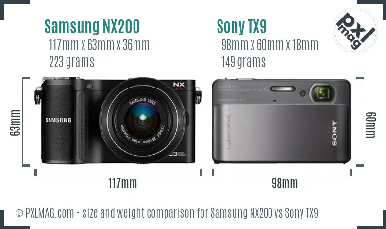 Samsung NX200 vs Sony TX9 size comparison