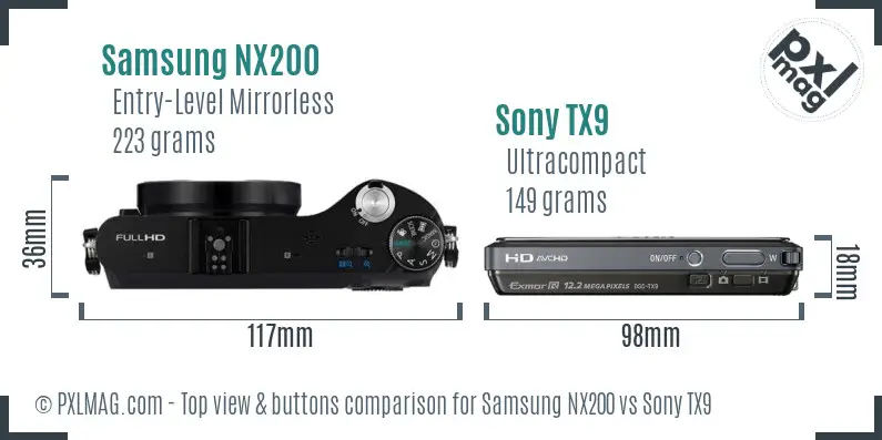 Samsung NX200 vs Sony TX9 top view buttons comparison