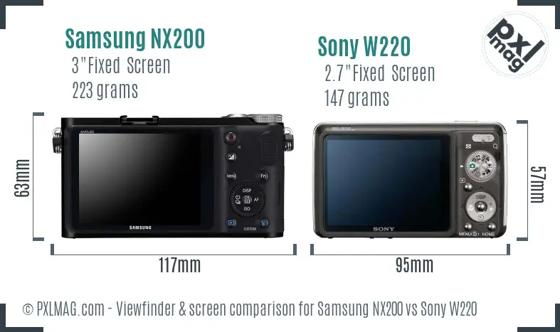 Samsung NX200 vs Sony W220 Screen and Viewfinder comparison