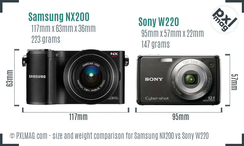 Samsung NX200 vs Sony W220 size comparison