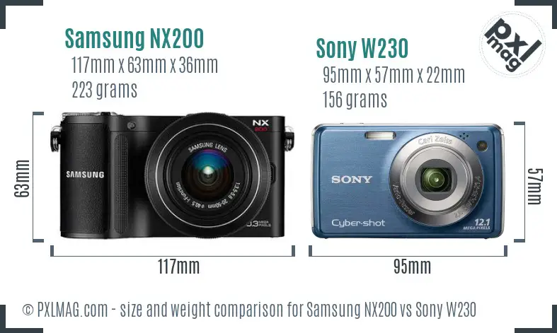 Samsung NX200 vs Sony W230 size comparison