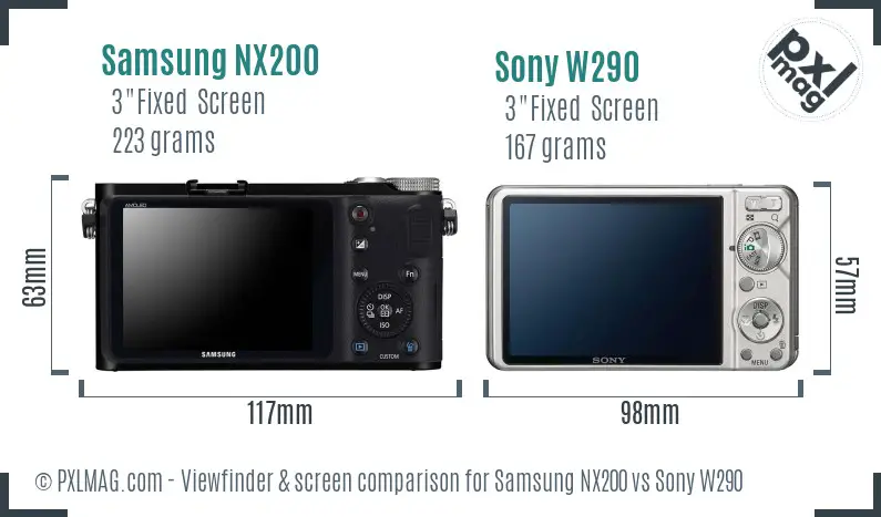 Samsung NX200 vs Sony W290 Screen and Viewfinder comparison