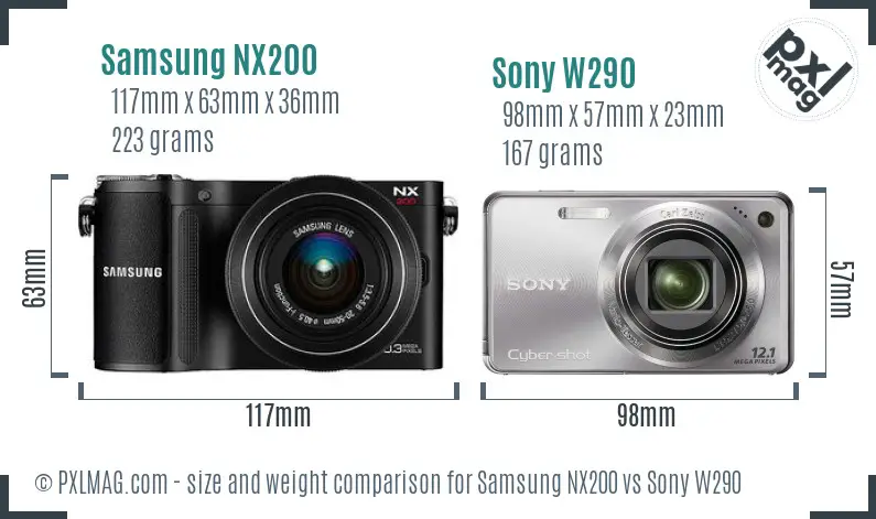Samsung NX200 vs Sony W290 size comparison
