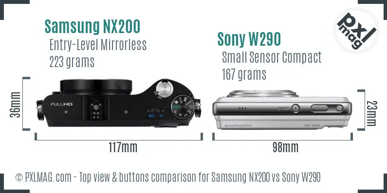 Samsung NX200 vs Sony W290 top view buttons comparison