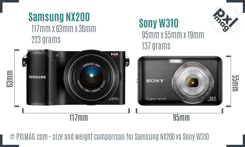 Samsung NX200 vs Sony W310 size comparison