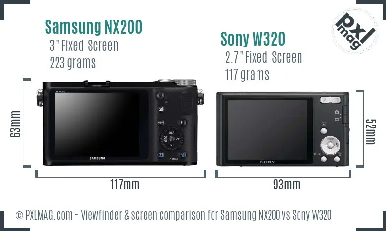 Samsung NX200 vs Sony W320 Screen and Viewfinder comparison