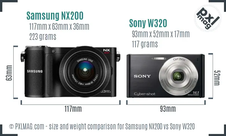 Samsung NX200 vs Sony W320 size comparison