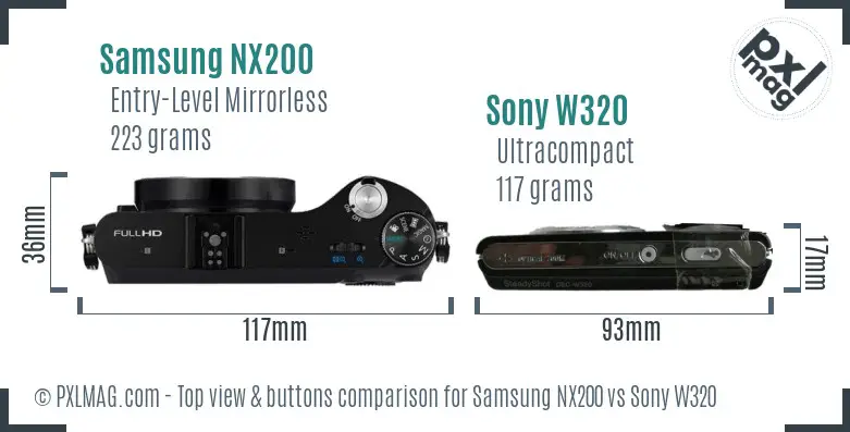 Samsung NX200 vs Sony W320 top view buttons comparison