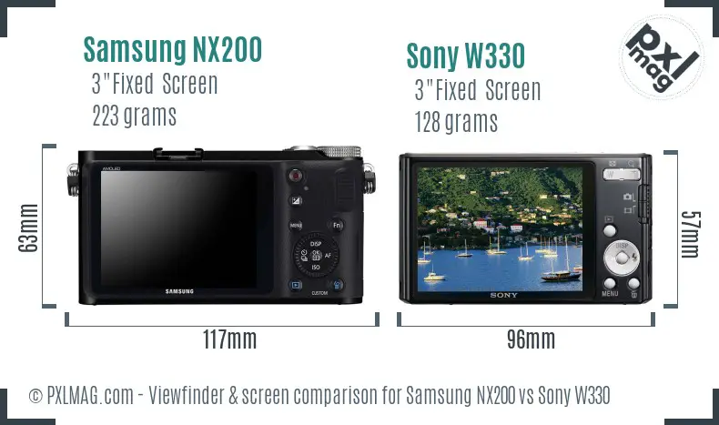 Samsung NX200 vs Sony W330 Screen and Viewfinder comparison