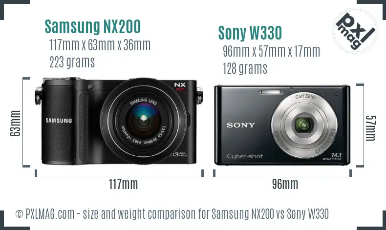 Samsung NX200 vs Sony W330 size comparison