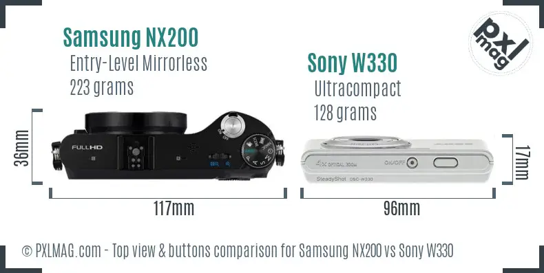 Samsung NX200 vs Sony W330 top view buttons comparison