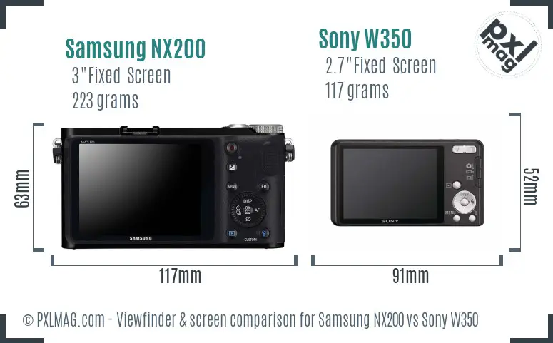 Samsung NX200 vs Sony W350 Screen and Viewfinder comparison