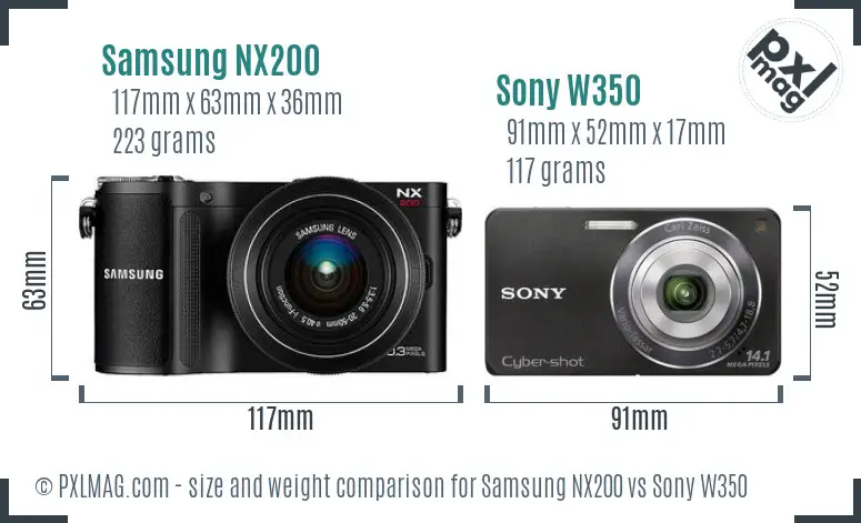 Samsung NX200 vs Sony W350 size comparison