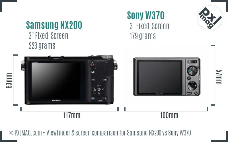 Samsung NX200 vs Sony W370 Screen and Viewfinder comparison